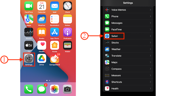 Safari option in iPhone Settings