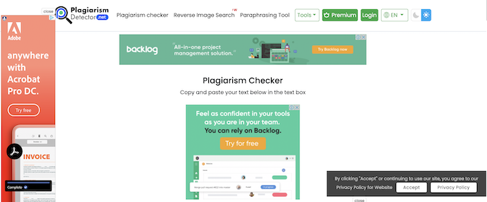 Plagiarism detector.net Homepage