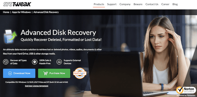 Systweak Advanced Disk Recovery Homepage