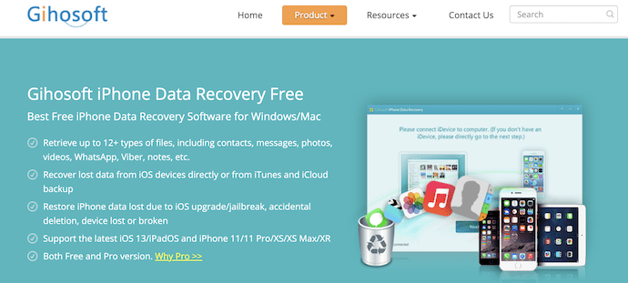 Gihosoft iPhone Data Recovery Homepage