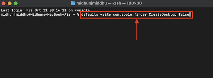 Command to Hide Icons in Terminal