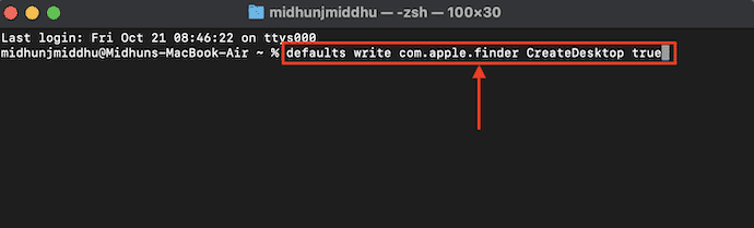 command to unhide Icons from Mac Desktop in Terminal