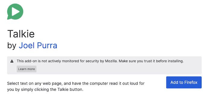 Talkie Extension for Firefox