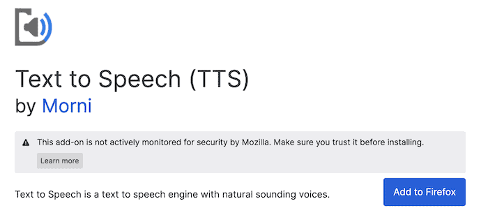 Text-to-Speech(TTS) extension for Firefox