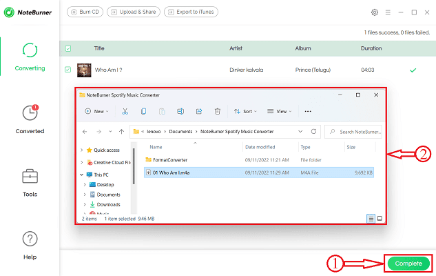 Conversion Complete in NoteBurner Spotify Music Converter