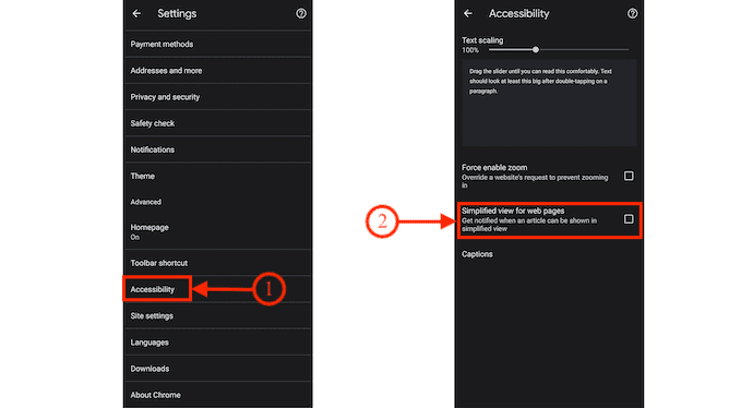 Accessibility option in Google Chrome Android