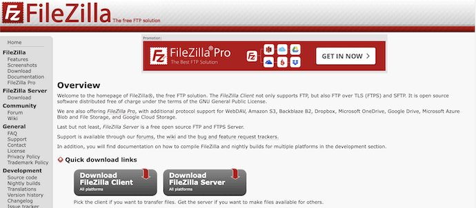 FileZilla-Homepage