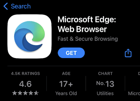 Microsoft Edge Browser in iOS App Store