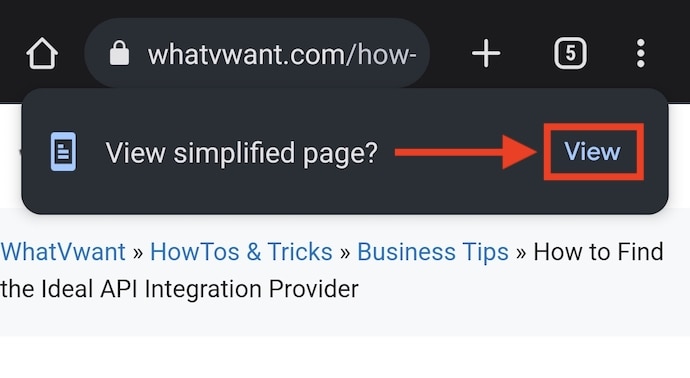 Simplified Page option in Google Chrome Android