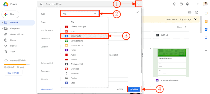 Search Documents in Google Drive