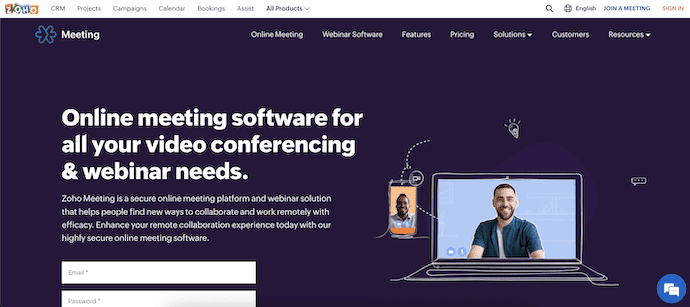 Zoho Meeting Homepage