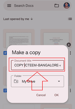 Make a copy pop-up