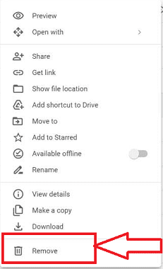 Remove Option in Google Drive