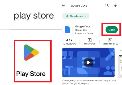 Google Docs in Play store
