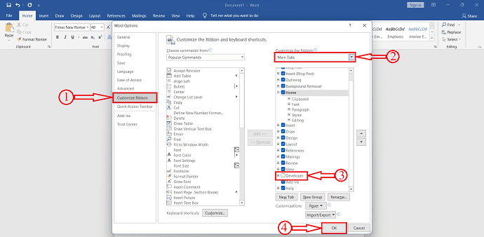 Enable Developer Option in Word