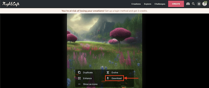 Download Image in NightCafe AI Art Generator