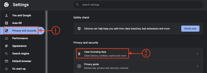 Clear Browsing data in Google Chrome