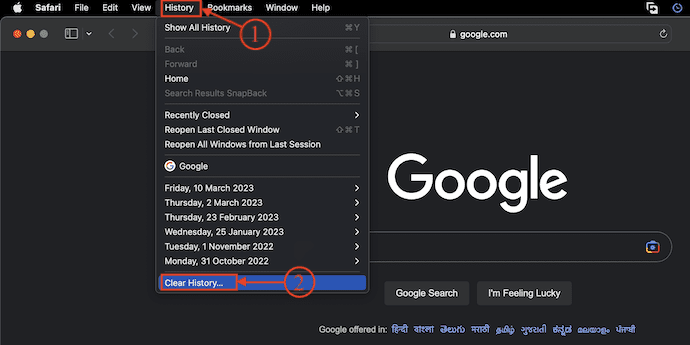 Clear History in Safari Browser