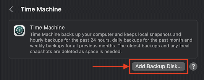 Add a Backup Disk in the Time machine