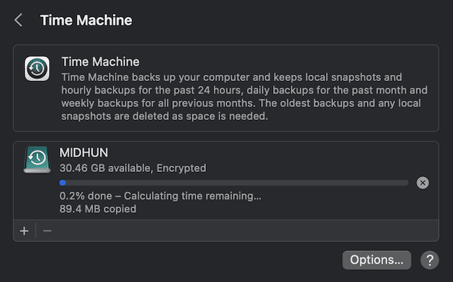 Backup Process in Time Machine