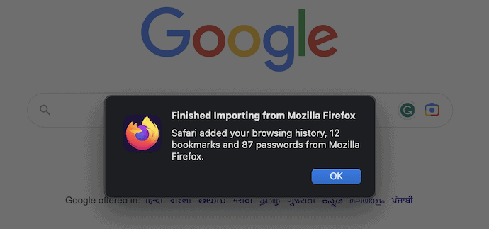 Finished Importing from Mozilla Firefox