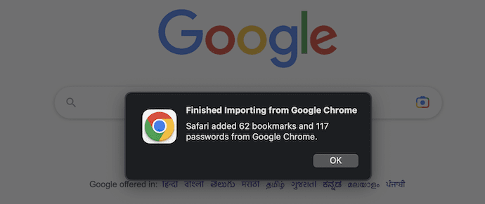 Google Chrome Transfer Finish