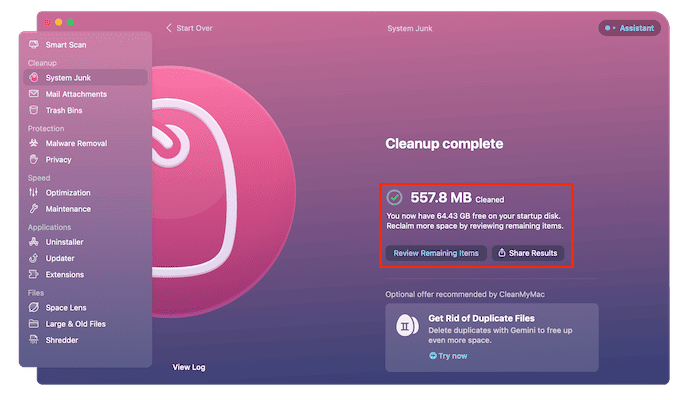 Cleanup Complete in CleanMyMac X