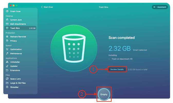 Empty option in CleanMyMac X