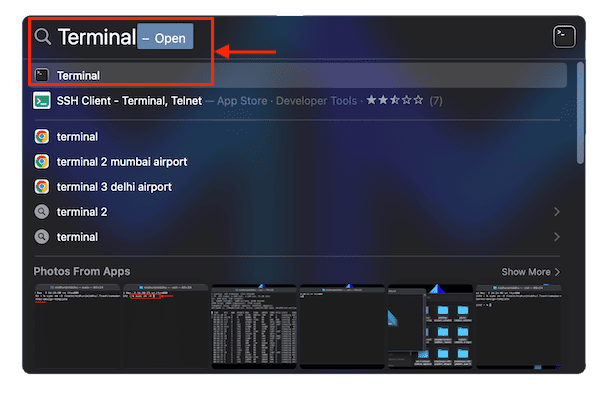 Launch Terminal using Spotlight