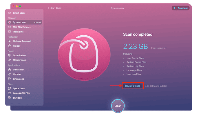 Review Details in CleanMyMac X