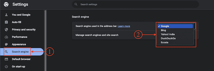 Search Engine in Google Chrome