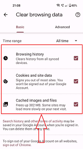 Clear data menu