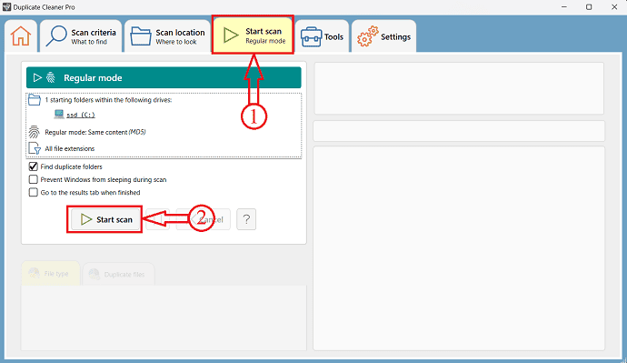 Start Scan option in Duplicate Cleaner