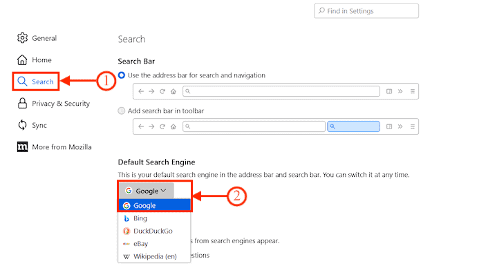 Set google as the default search engine in Mozilla firefox Windows