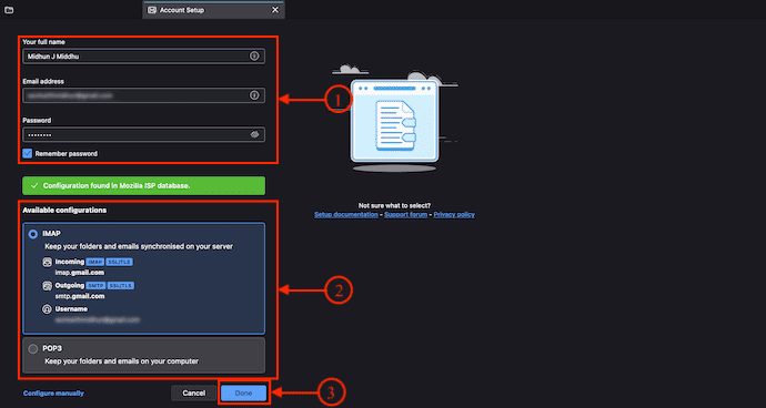 Account creation in Thunderbird