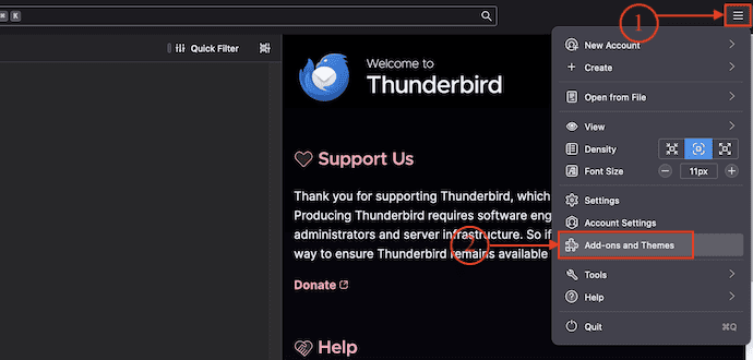 Add-ons and Themes option in Thunderbird