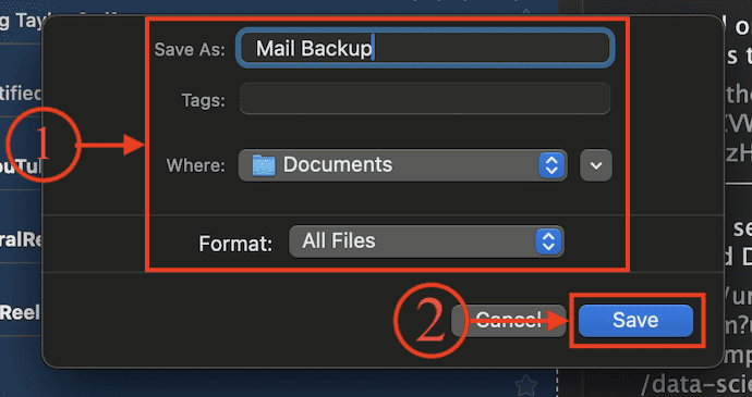 Choose destination to save backup file