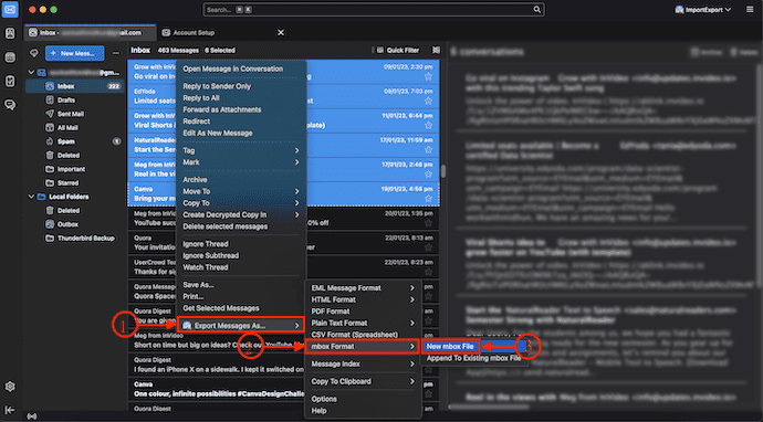 Export Messages as mbox format file