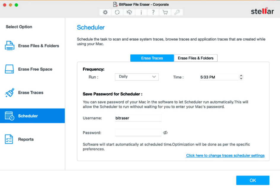 Scheduler option in BitRaser File Eraser