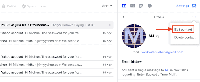 Edit Contact in Yahoo Mail