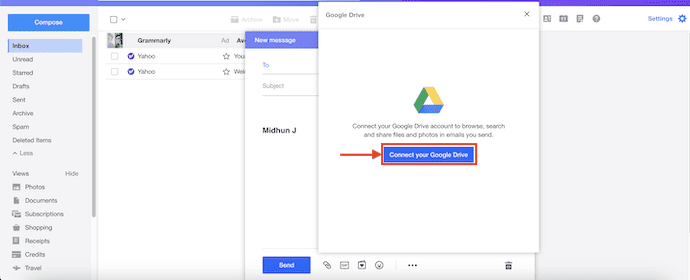 Connect Google Drive to Yahoo Mail