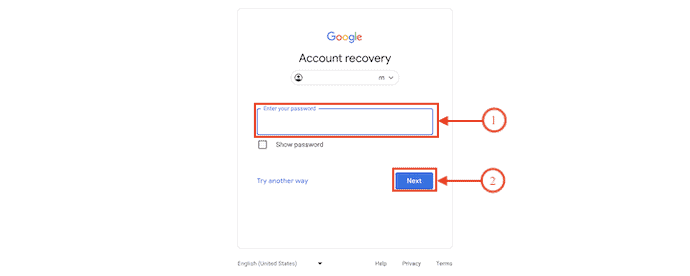Enter Gmail password to Recover