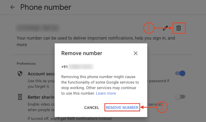 Remove Number from Gmail
