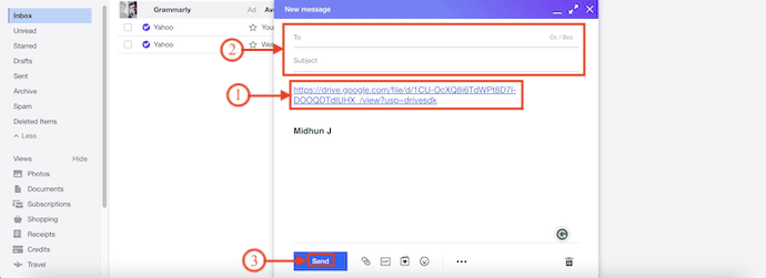 Add Recipients and Subject to Yahoo Mail