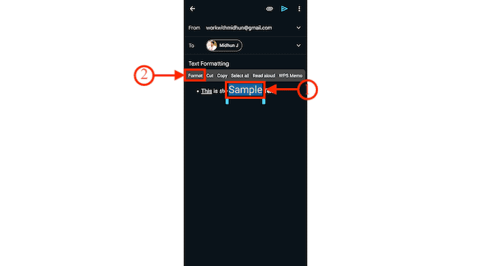 Select Format option in Gmail