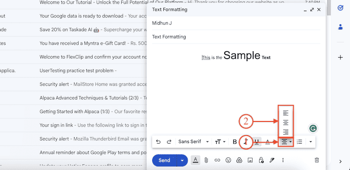 Text Alignment in Gmail