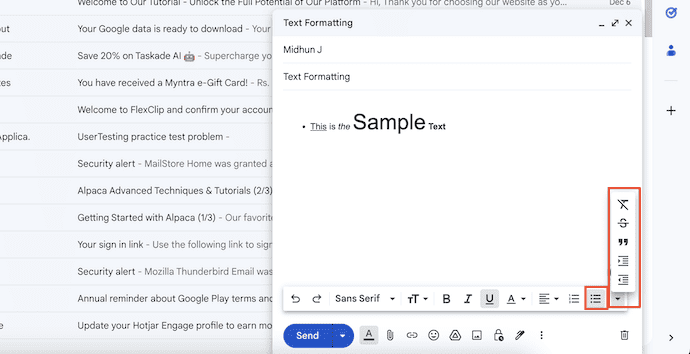 Text decorators in Gmail