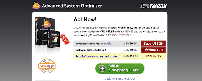 SysTweak Advanced System Optimizer pricing