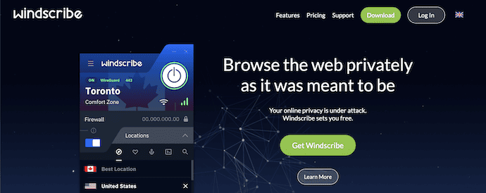 WindScribe Homepage