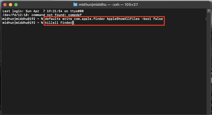 Hide files in Mac using Terminal